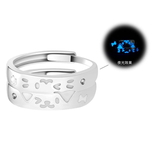 Matching Promise Rings for Couples - Glow in the Dark S925 Silver Stackable Rings, Unique Anniversary Gift for Him & Her, Romantic Birthday Present for Loved Ones