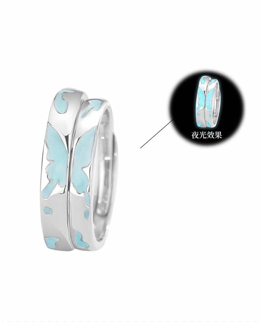 Luminous Butterfly Shadow 925 Silver Couple Rings | Elegant & Chic Unisex Design, Romantic & Versatile for Students, Fashionable & Pure Style